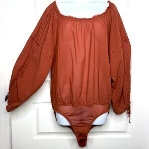 Free People Body Suit Puff Sleeve Burnt Orange Size Medium